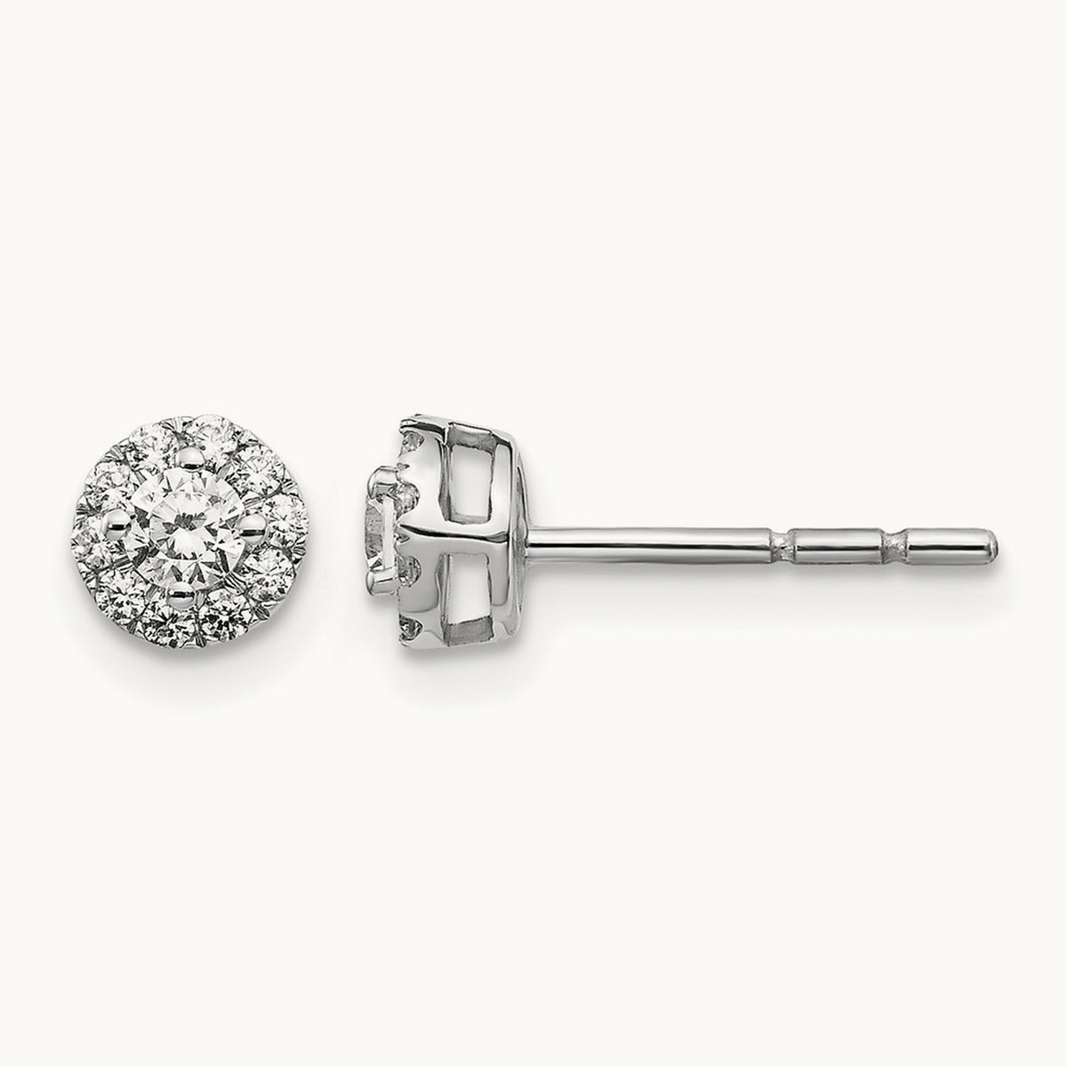 Diamond Cluster Post Earrings, 14K White Gold
