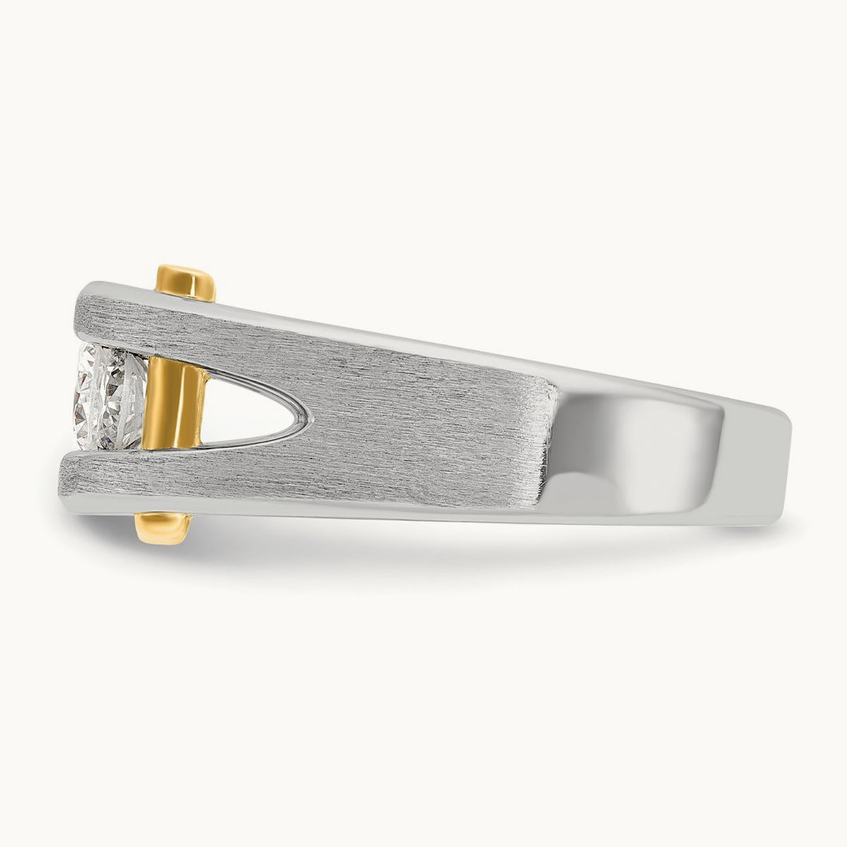 14ktt IBGoodman Men's Polished Satin & Cut-Out 3-Stone Diamond Ring