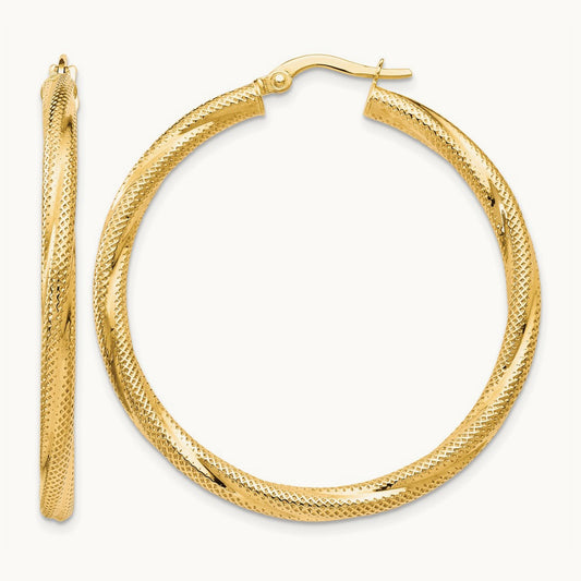Twisted Hinged Hoop Earrings — 10K Yellow Gold