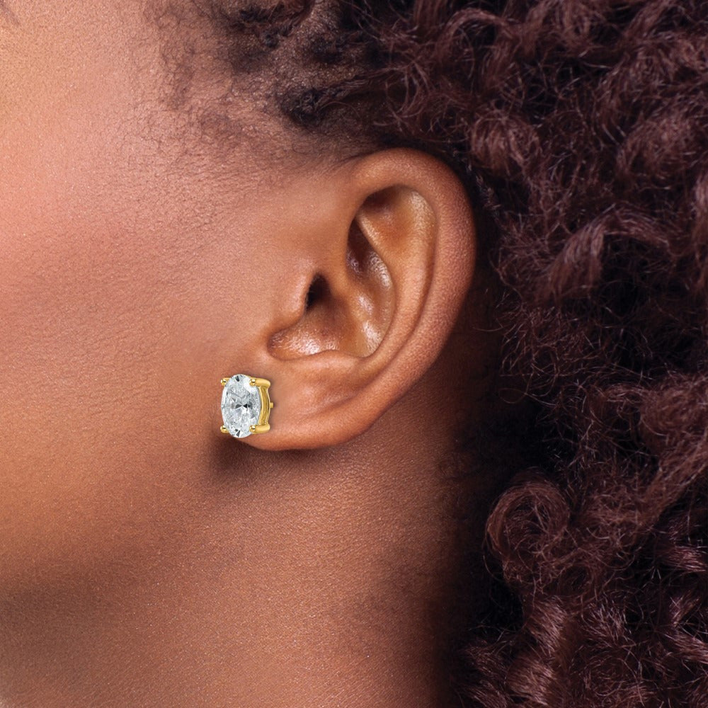 Oval Four-Prong Stud Earrings, 0.50-6.00 ct tw Lab-Grown Diamond — 4 ct, 14K Yellow Gold