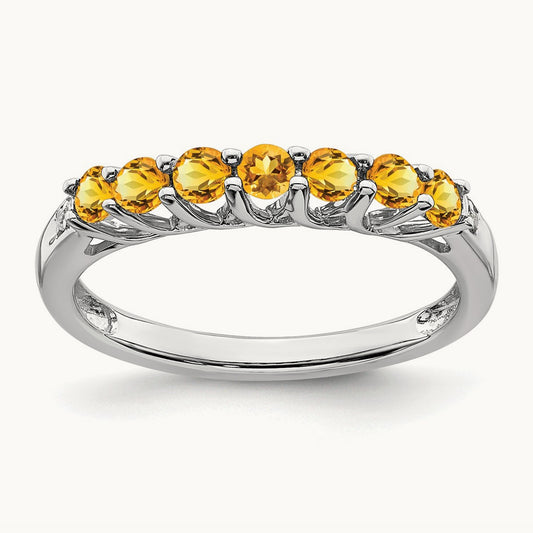 Citrine and Diamond 7-stone Ring, 14K White Gold