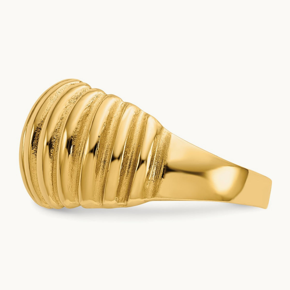High Polished Ribbed Dome Ring — 14K Yellow Gold, 5.5