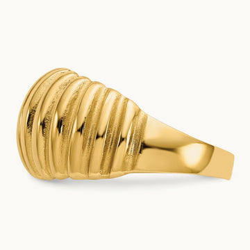 High Polished Ribbed Dome Ring — 14K Yellow Gold, 5.5
