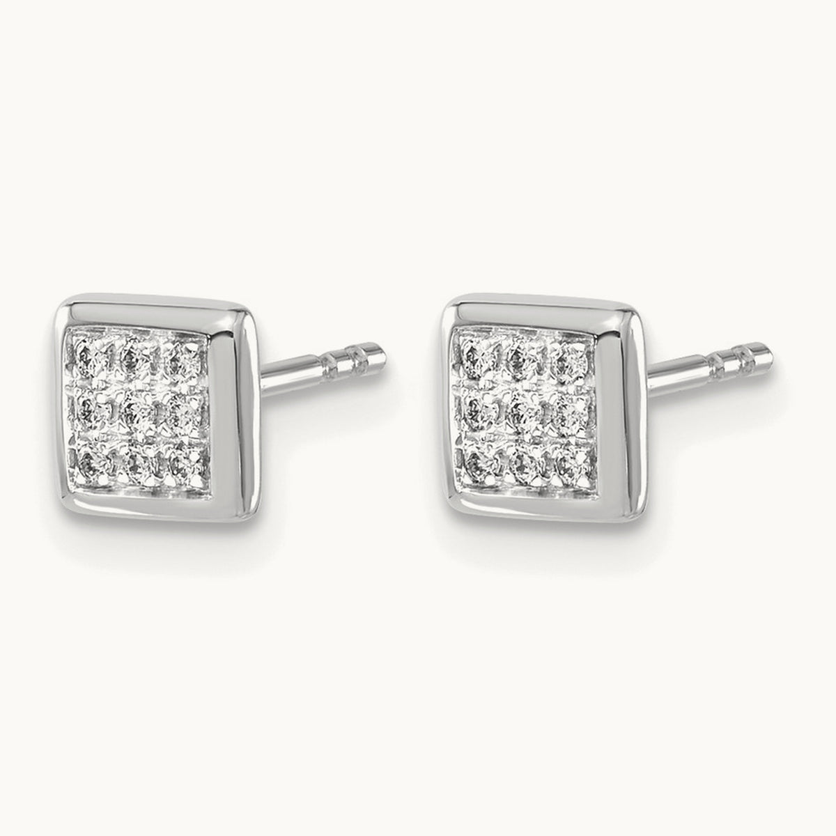 Square Diamond Cluster Earrings — 14K White Gold, 6mm