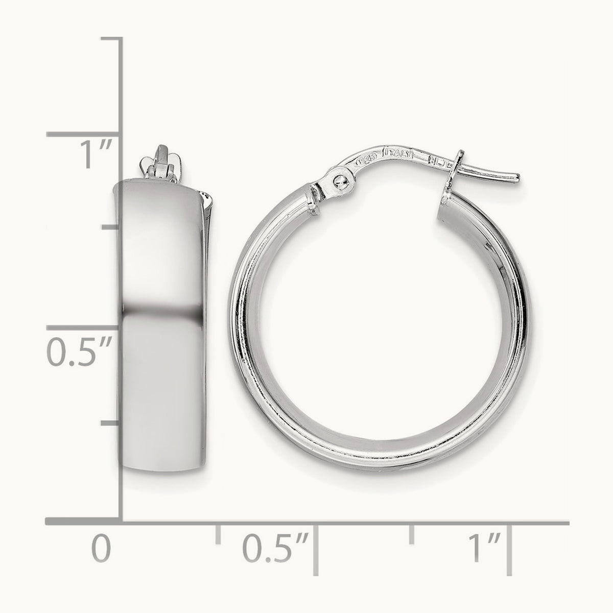 Rhod-plated Polished Hoop Earrings — 21mm