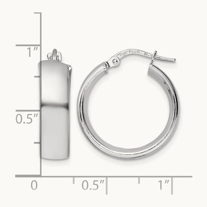 Rhod-plated Polished Hoop Earrings — 21mm