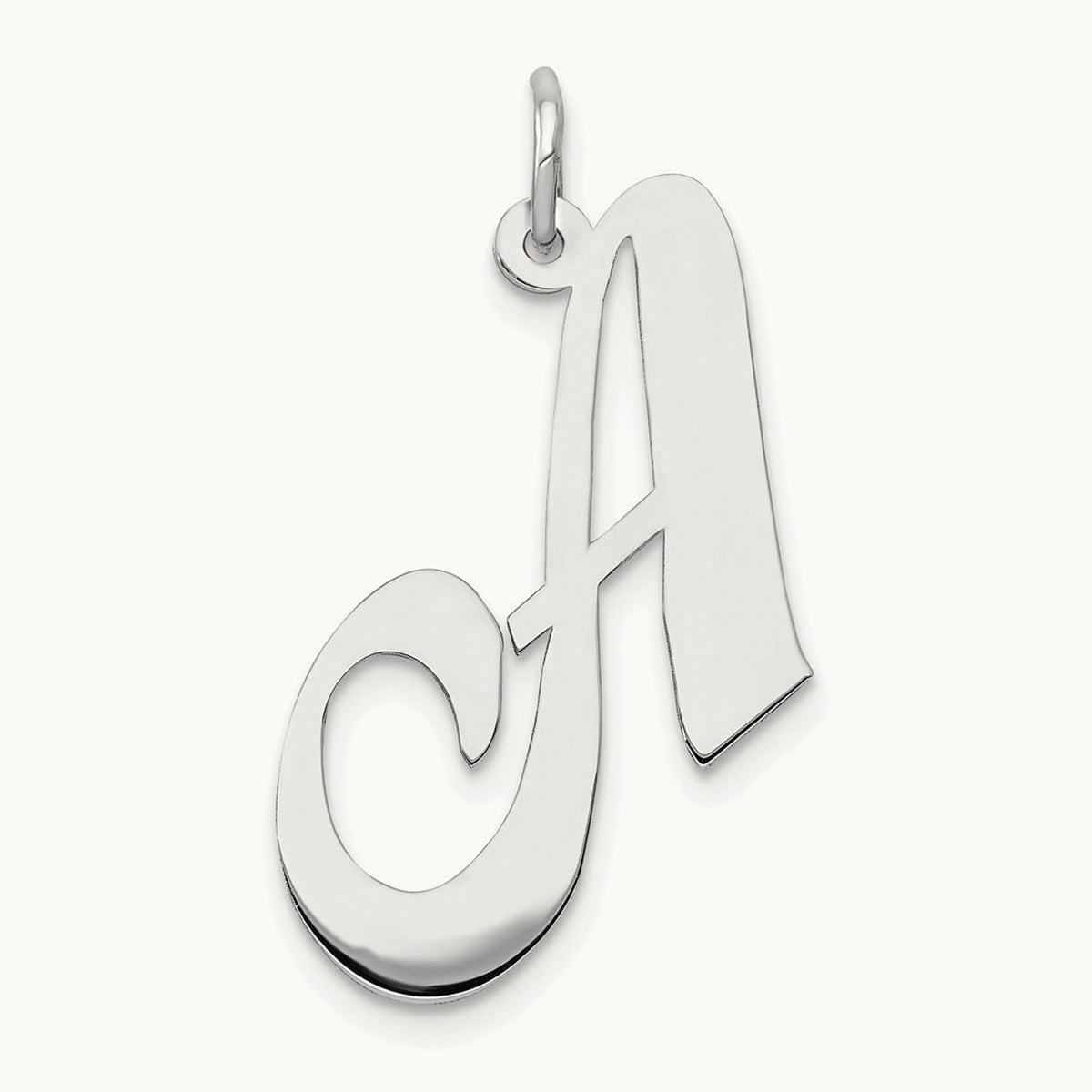 Large Fancy Script Initial Charm — 14K White Gold, A