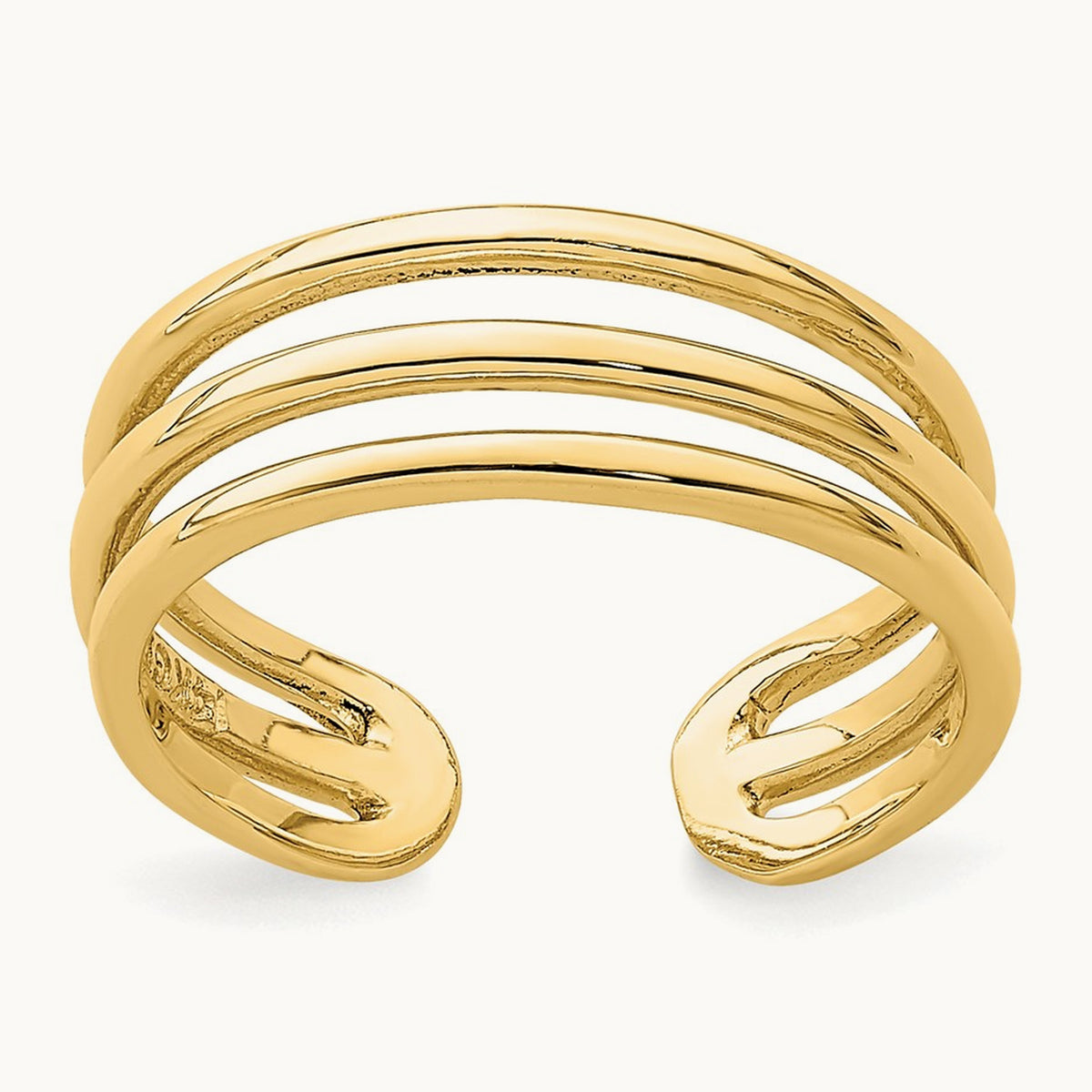 Polished 3 Row Toe Ring, 14K
