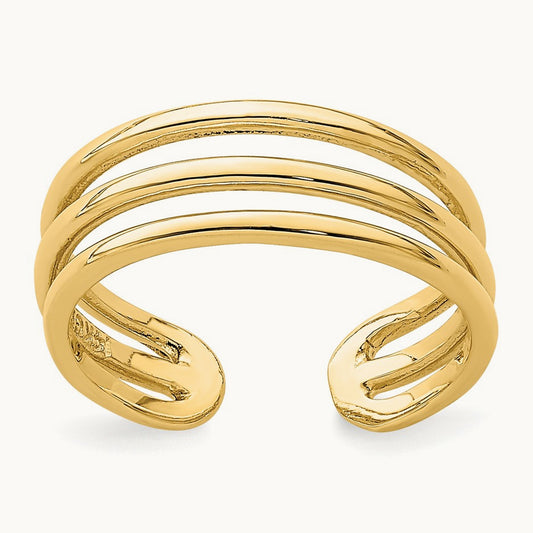 Polished 3 Row Toe Ring, 14K