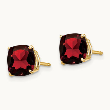 7x7mm Cushion Garnet Checker Earring, 14K