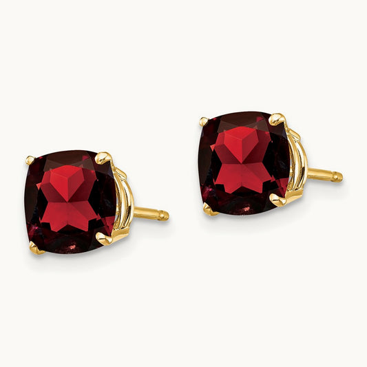 7x7mm Cushion Garnet Checker Earring, 14K