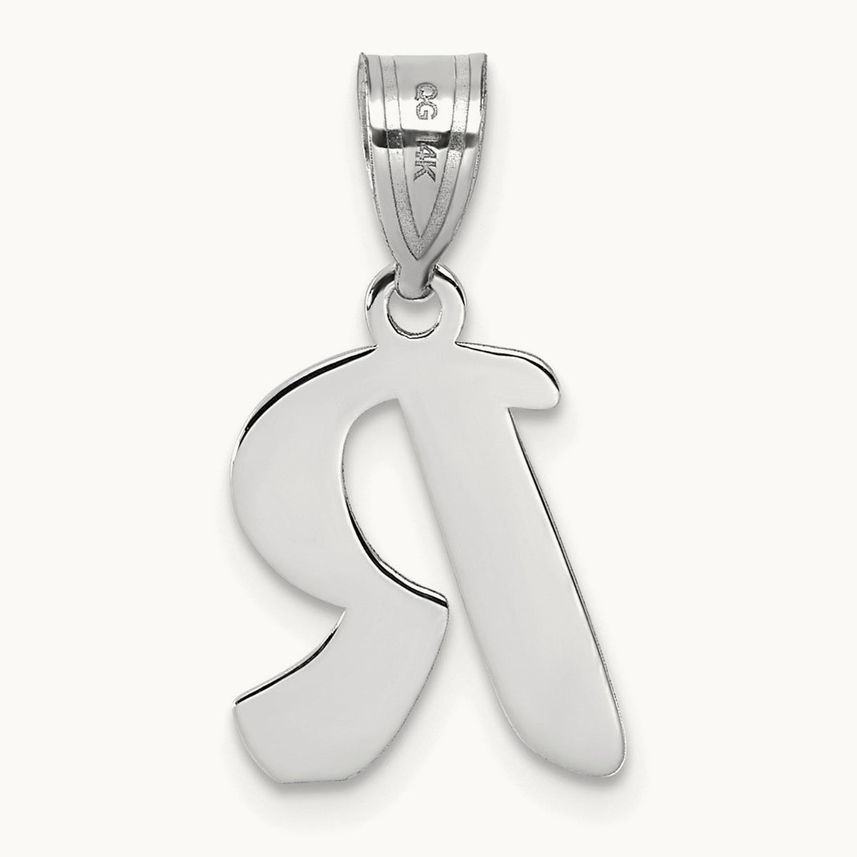 Polished Script Initial Pendant — 14K White Gold, R