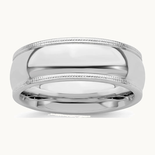 Sterling Silver Rhodium-plated 7mm Comfort Fit Milgrain Band