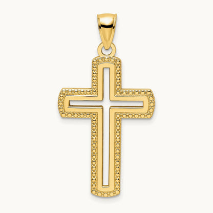 Polished Beaded Cross Pendant, 14K