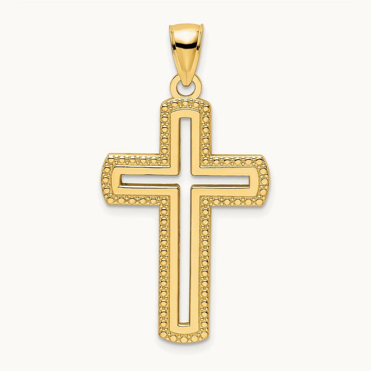 Polished Beaded Cross Pendant, 14K
