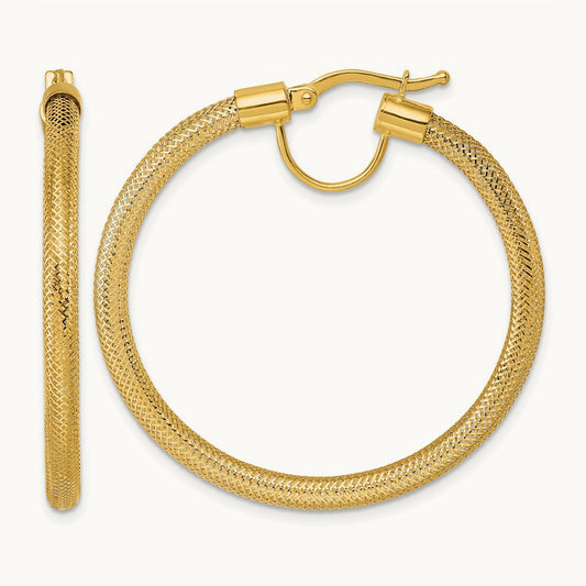 Polished Flexible Mesh Hinged Hoop Earrings, 14K