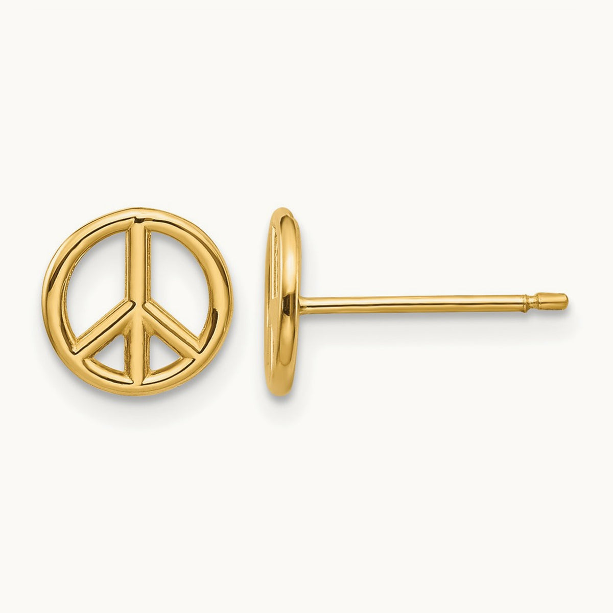 Polished Peace Symbol Post Earrings — 14K Yellow Gold, 8mm