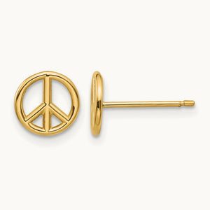 Polished Peace Symbol Post Earrings — 14K Yellow Gold, 8mm