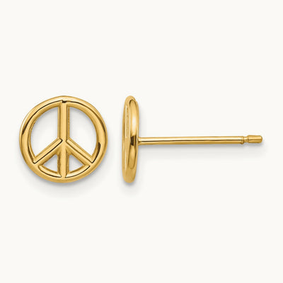Polished Peace Symbol Post Earrings — 14K Yellow Gold, 8mm
