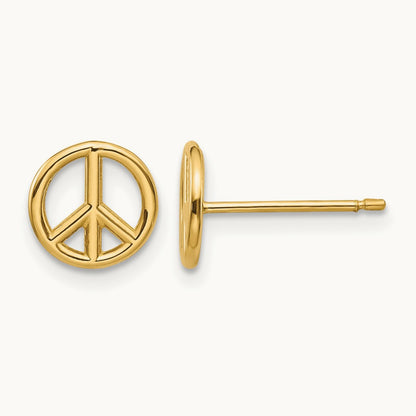 Polished Peace Symbol Post Earrings — 14K Yellow Gold, 8mm