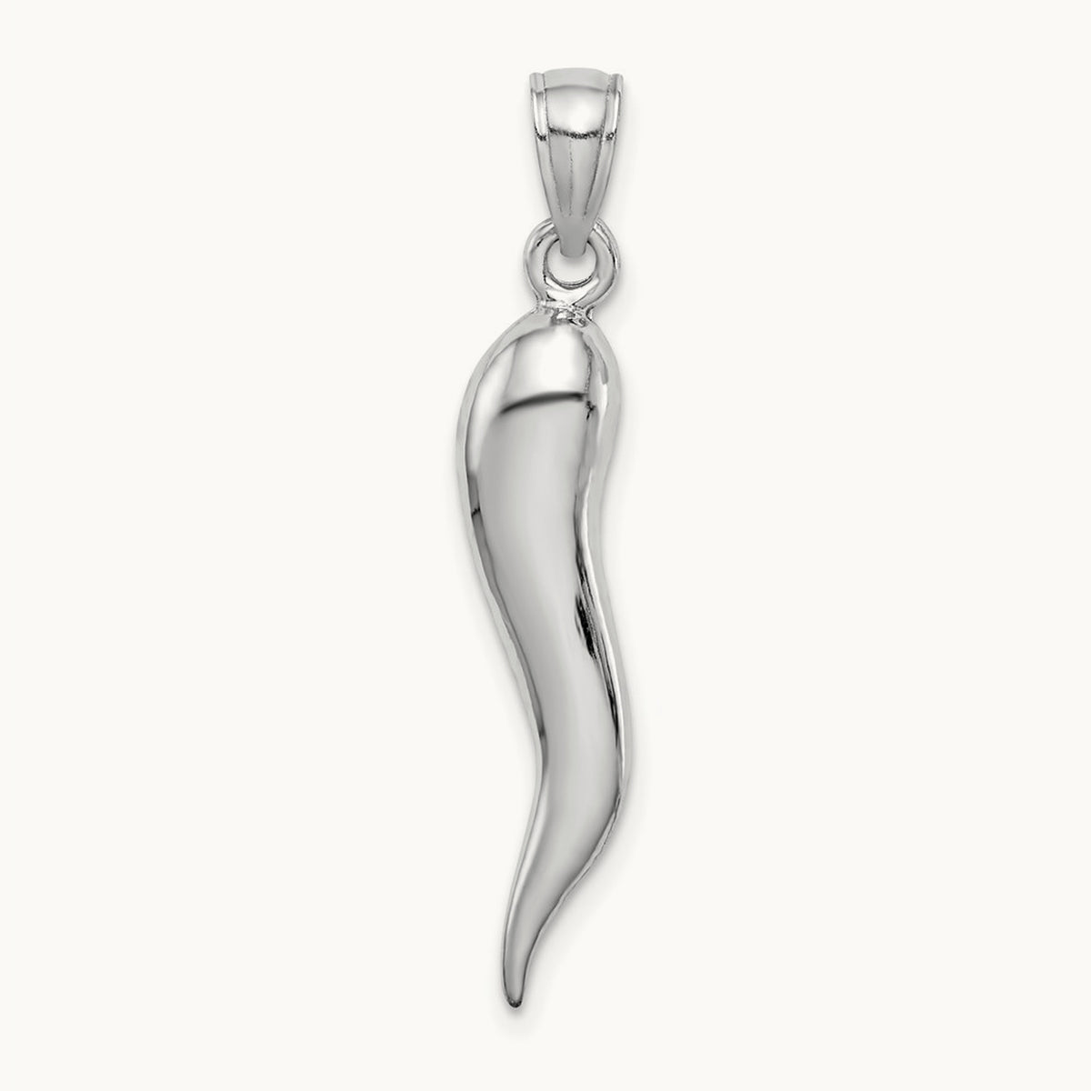 Large 3D Italian Horn Pendant — 14K White Gold