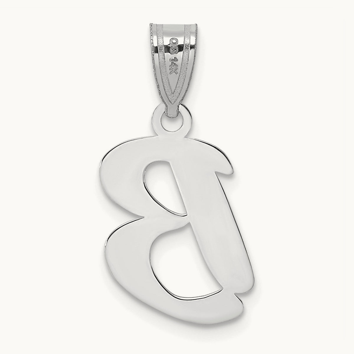Polished Script Initial Pendant — 14K White Gold, B