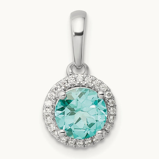 Created Paraiba Halo Pendant, 0.10 ct tw Lab-Grown Diamond