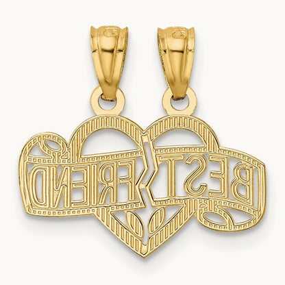 Diamond-cut Break Apart BEST FRIEND Heart Pendant, 14K