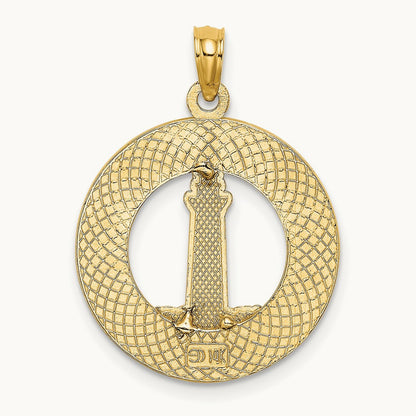 HILTON HEAD Enamel Lighthouse Circle Charm, 14K