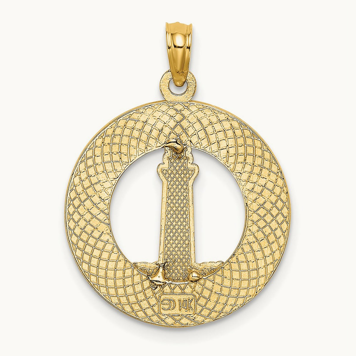 HILTON HEAD Enamel Lighthouse Circle Charm, 14K