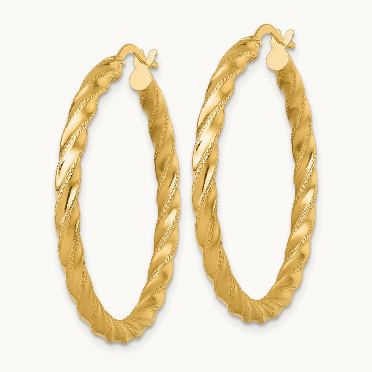 Polished Diamond-cut Twist Hoop Earrings — 35mm