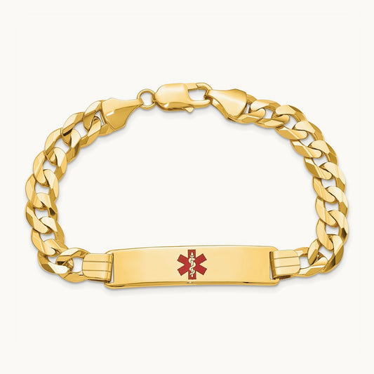 Medical Red Enamel Curb ID Bracelet, 14K