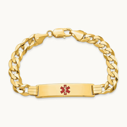 Medical Red Enamel Curb ID Bracelet, 14K