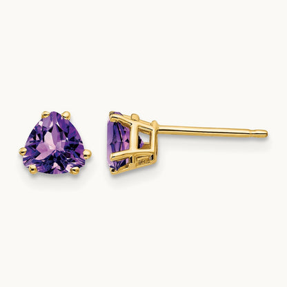 Trillion Amethyst Earrings, 5mm, 14K