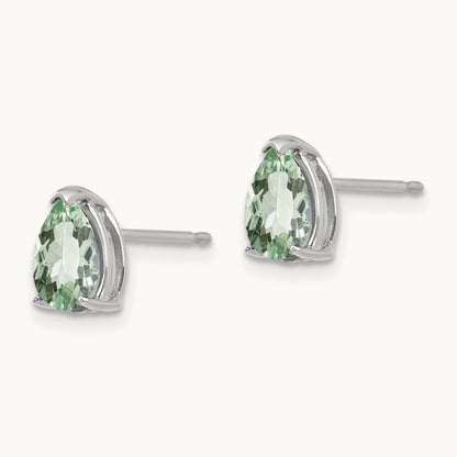 7x5 Pear Green Quartz Earrings, 14K White Gold