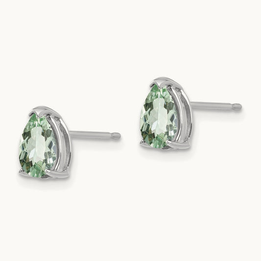 7x5 Pear Green Quartz Earrings, 14K White Gold
