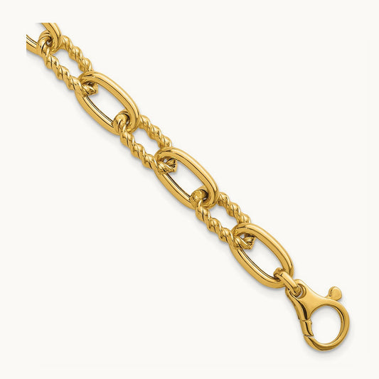 Polished Fancy and Twist 7.5in Link Bracelet, 14K