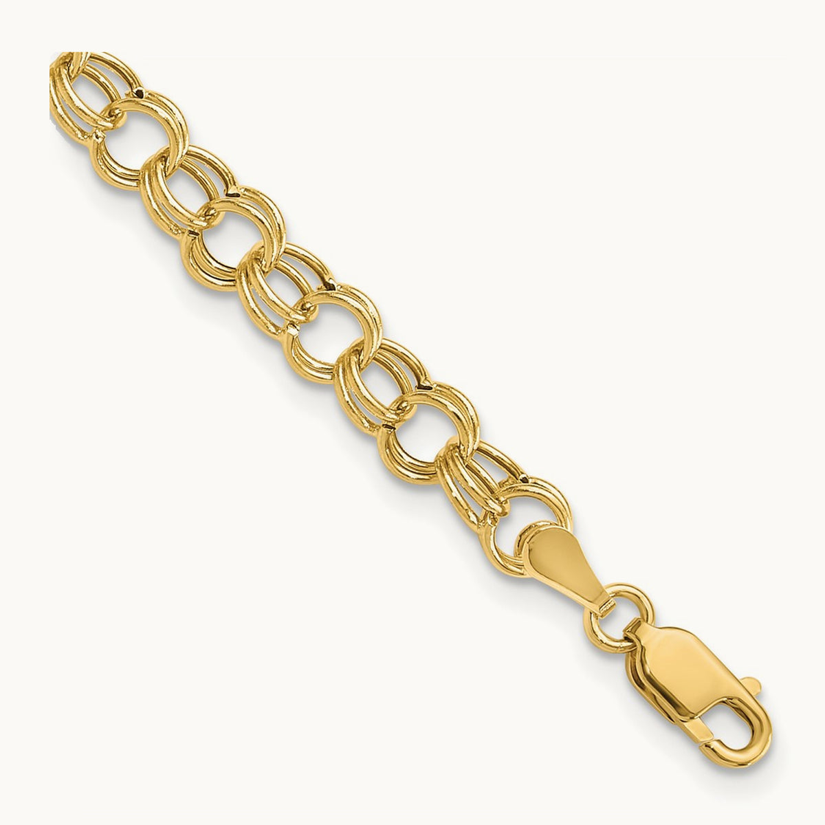 Hollow Double Link Charm Bracelet — 14K Yellow Gold