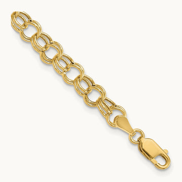Hollow Double Link Charm Bracelet — 14K Yellow Gold, 6mm