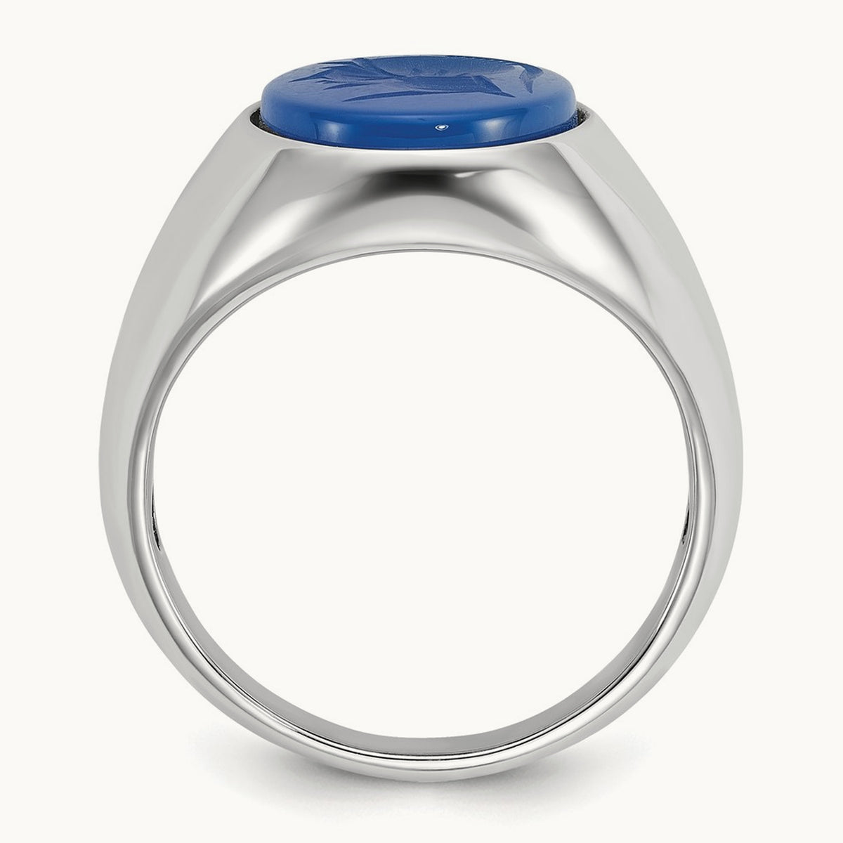 IBGoodman Men's Blue Agate Intaglio Complete Ring, 14K White Gold
