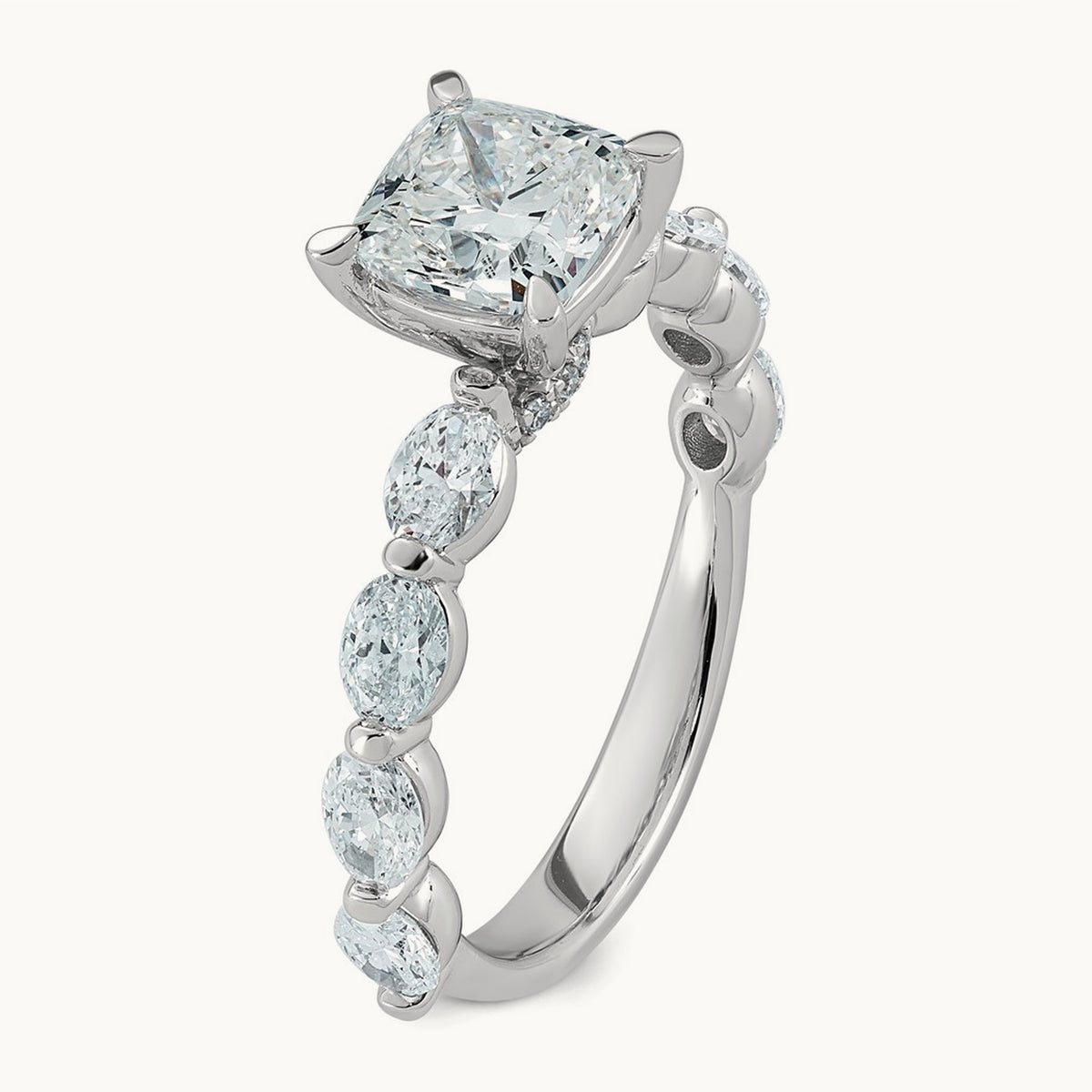 Cushion Center with Oval Sides Ring, 2 5/8-5 1/2 ct Lab-Grown Diamond