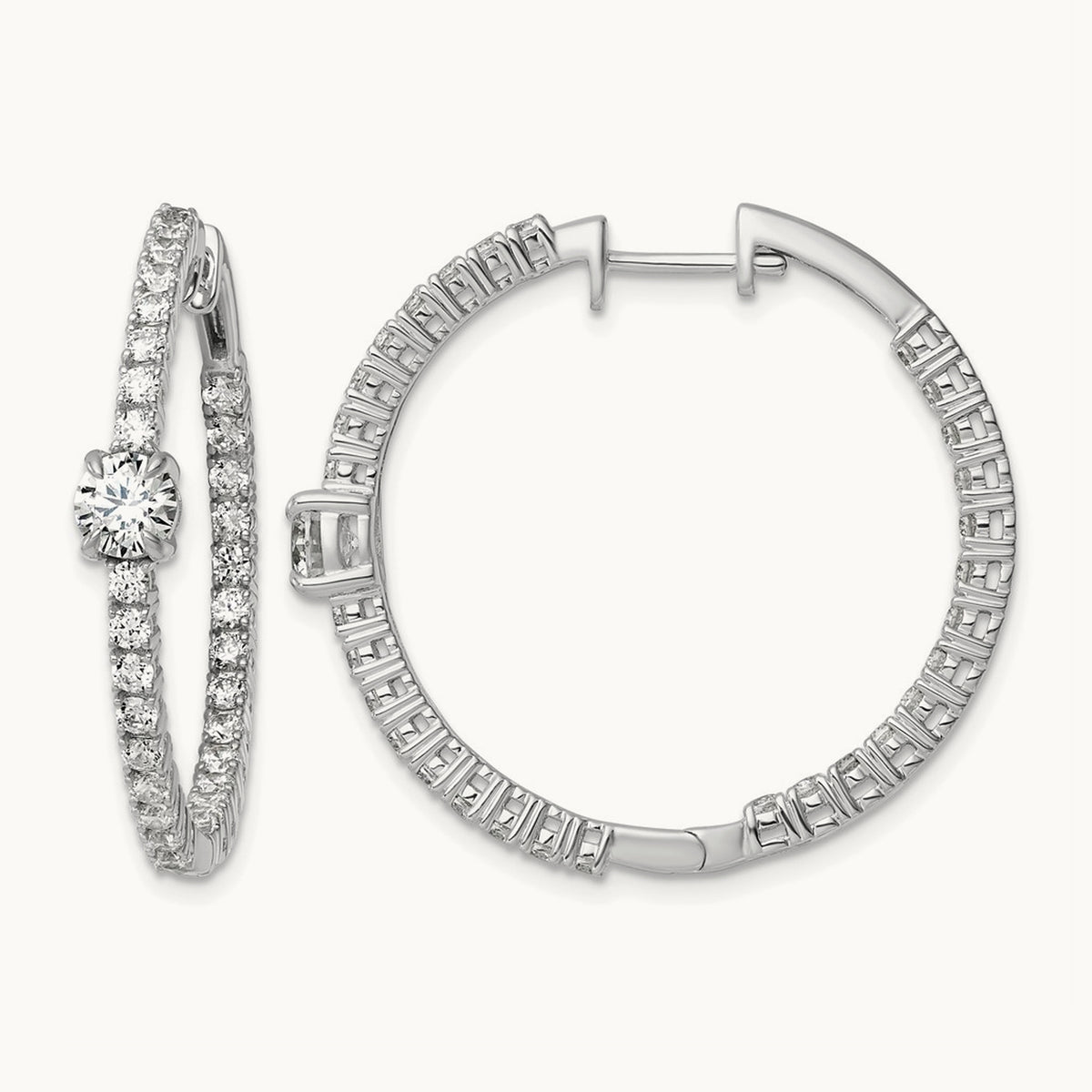Hinged in/Out Hoop Earrings, 3.00 ct tw Lab-Grown Diamond — 14K White Gold
