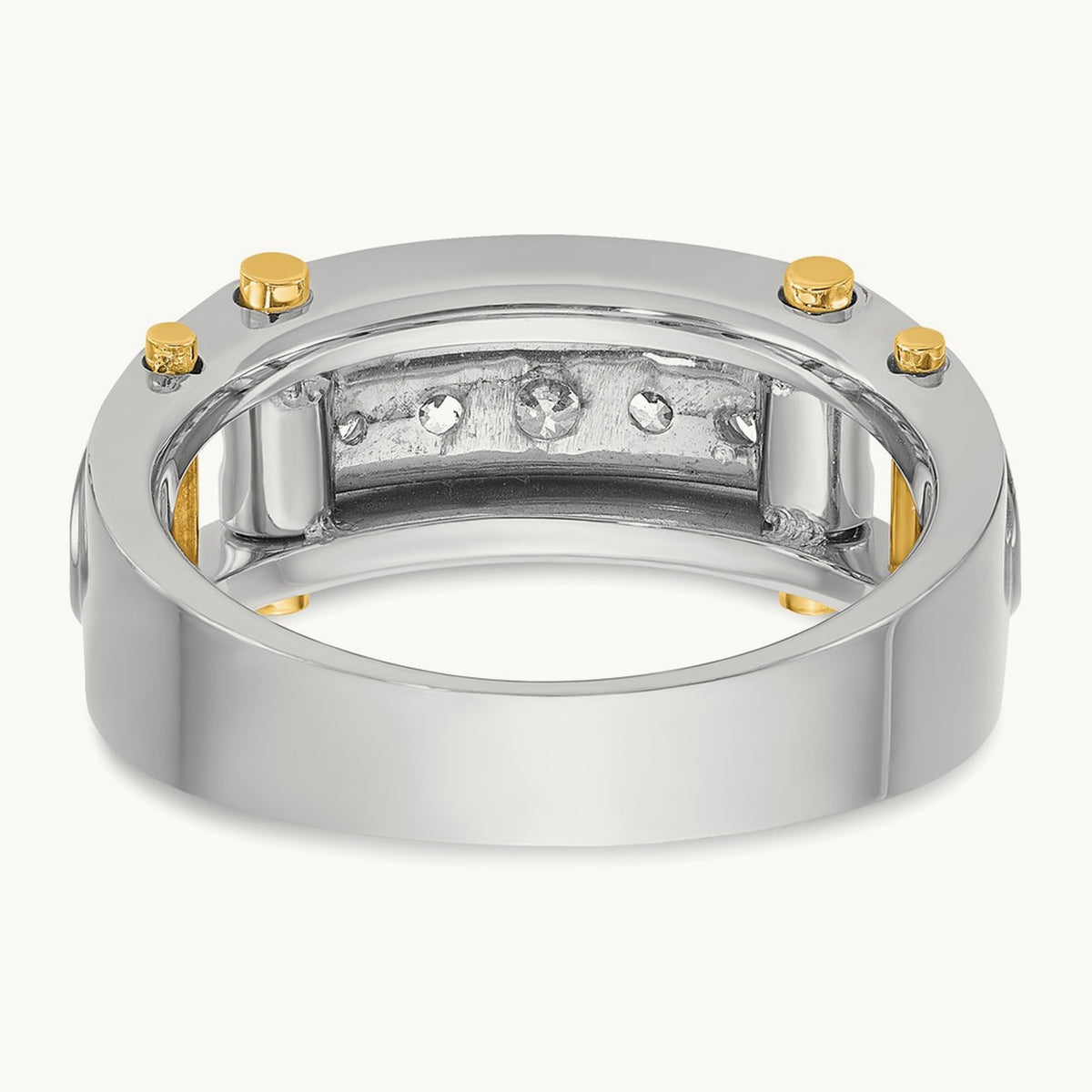 14ktt IBGoodman Men's Polished Grooved Cut-Out 5-Stone Diamond Ring