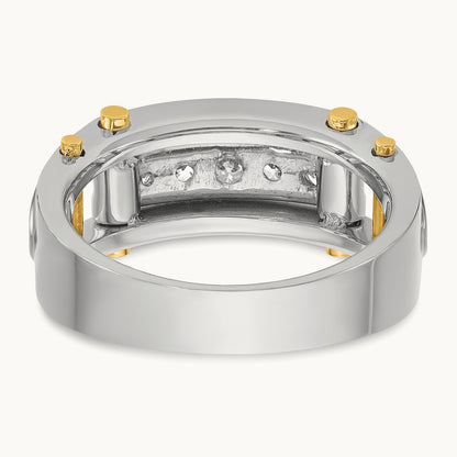14ktt IBGoodman Men's Polished Grooved Cut-Out 5-Stone Diamond Ring
