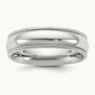Milgrain Comfort Fit Band, 5.5mm, 10K White Gold