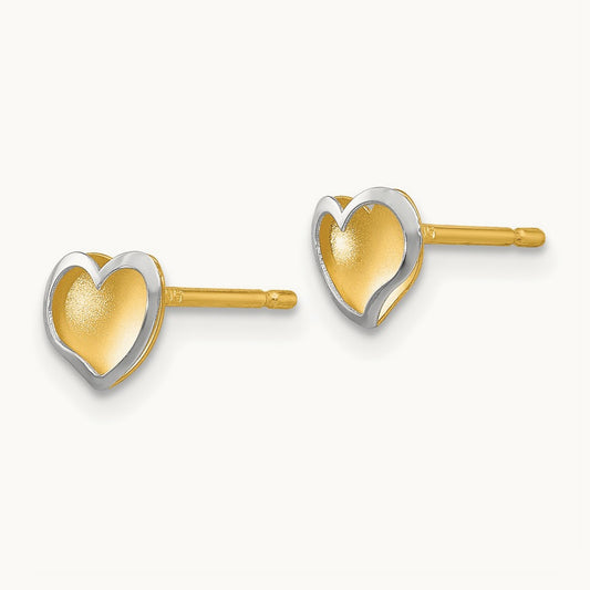 Polished and Satin Heart Post Earrings, 14K Two-tone