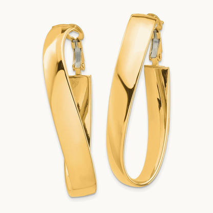 High Polished Twisted Omega Back Oval Hoop Earrings, 7mm, 14K