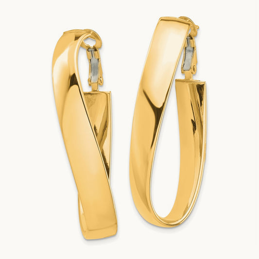 High Polished Twisted Omega Back Oval Hoop Earrings, 7mm, 14K