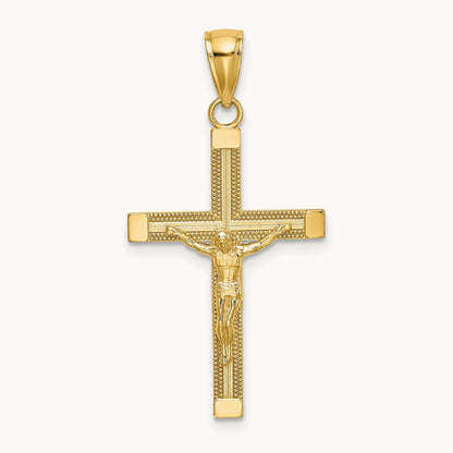 Polished and Textured Crucifix Charm, 14K