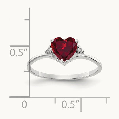 Heart Created Ruby AAA Diamond ring, 6mm, 14K White Gold